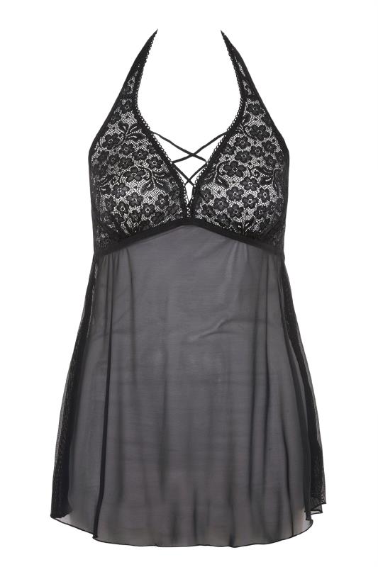 Plus Size Black Boudior Halterneck Lace Babydoll | Yours Clothing 4