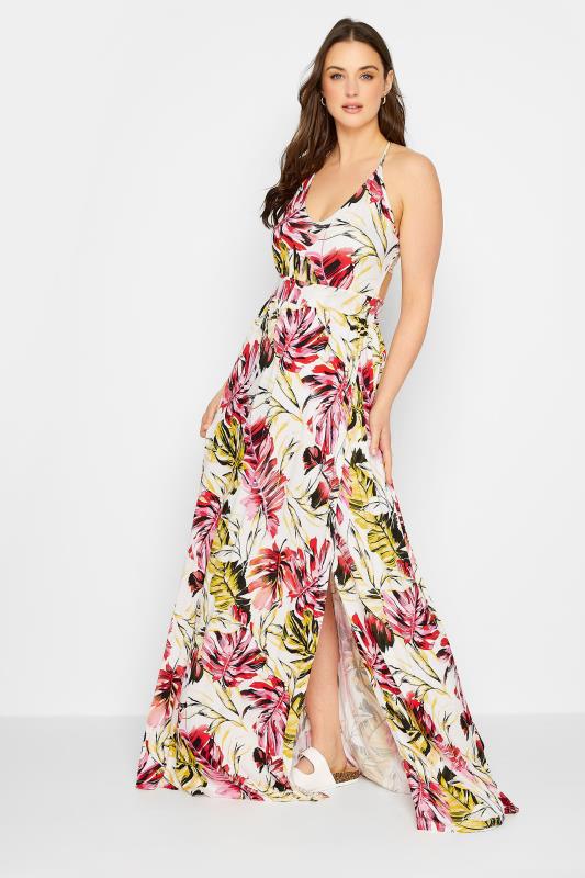 LTS Tall Pink Leaf Print Split Maxi Dress | Long Tall Sally  1