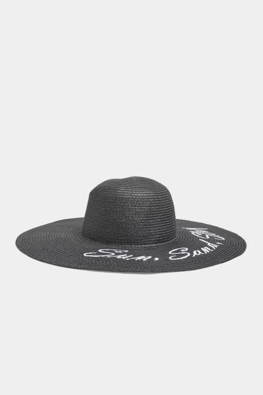 Black 'Sun, Sand, Slay' Floppy Straw Hat 1
