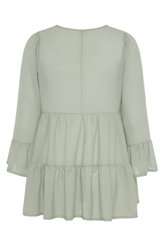 YOURS LONDON Curve Sage Green Ruffle Sleeve Tiered Smock Top_BK.jpg