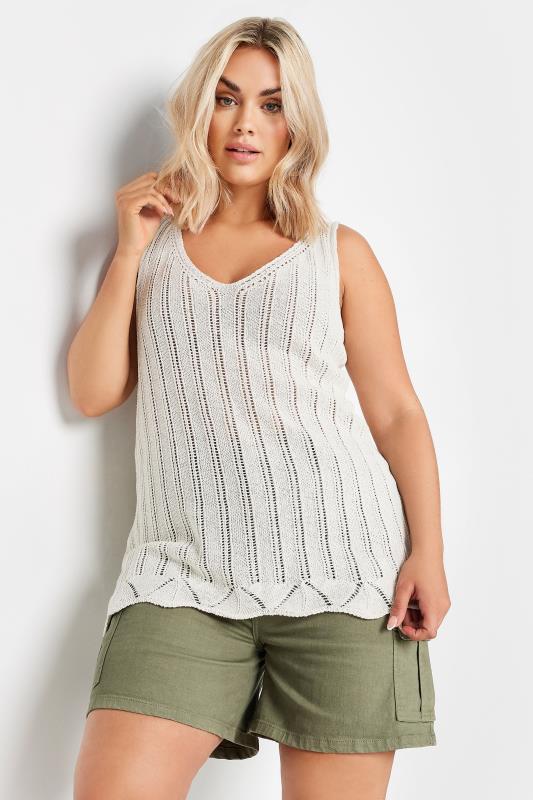 YOURS Plus Size Ivory White Crochet Knitted Vest Top | Yours Clothing 2