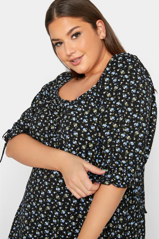 LIMITED COLLECTION Curve Black & Blue Ditsy Print Milkmaid Top_D.jpg