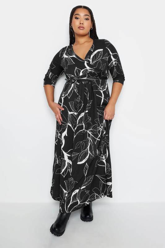 YOURS Plus Size Black Maxi Floral Print Wrap Dress | Yours Clothing 1
