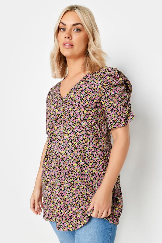 YOURS Plus Size Orange Floral Print Textured Milkmaid Top | Yours Clothing 1