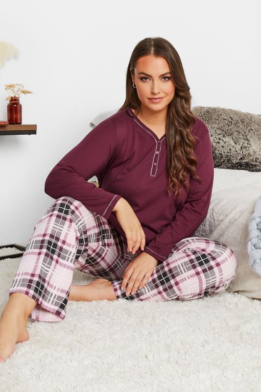 Plus Size Long Sleeve Burgundy Red Pyjama Top | Yours Clothing  4