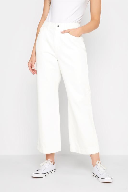 Tall  LTS Tall White Denim Cropped Wide Leg Jeans