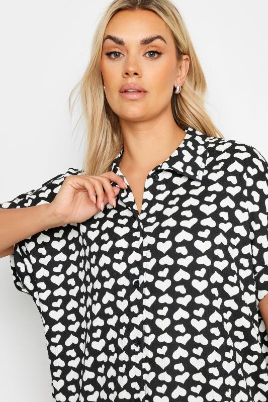 YOURS Plus Size Black Heart Print Button Front Shirt | Yours Clothing 4