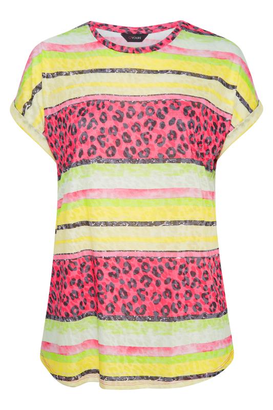 Curve Pink Leopard Print Stripe Short Sleeve T-Shirt 5