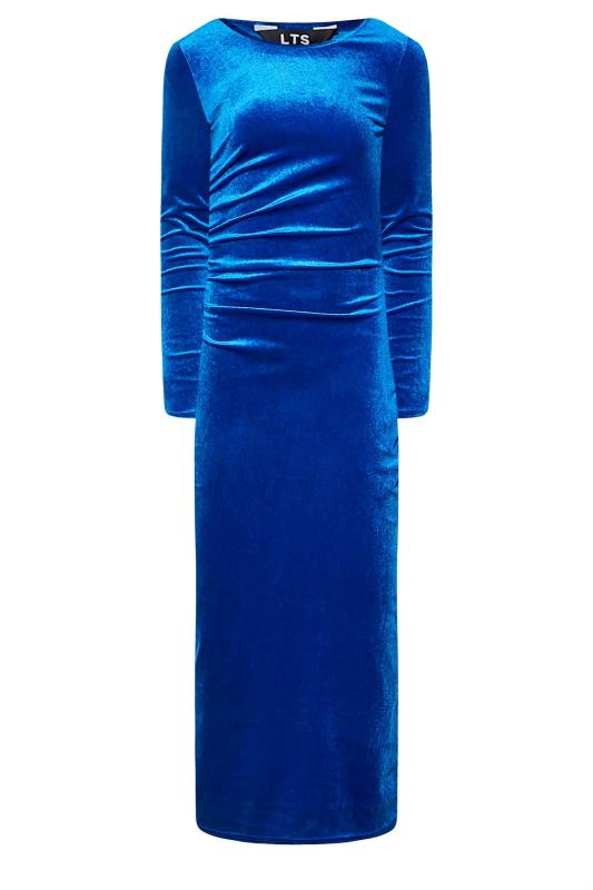 LTS Tall Cobalt Blue Ruched Velvet Midi Dress 6