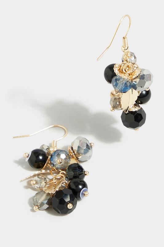 Gold & Black Leaf Charm Stone Earrings 3