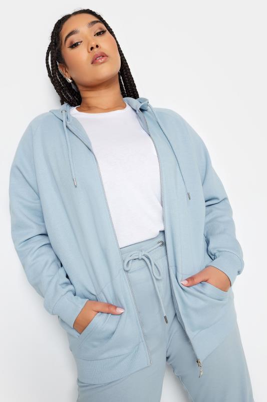 YOURS Plus Size Pastel Blue Zip Through Hoodie | Yours Clothing 2