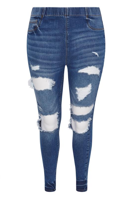 YOURS FOR GOOD Plus Size Blue Ripped JENNY Jeggings | Yours Clothing 5