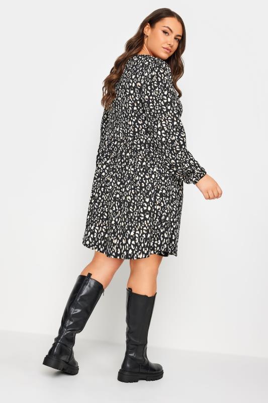 YOURS Plus Size Black & White Leopard Print Long Sleeve Mini Dress | Yours Clothing 3