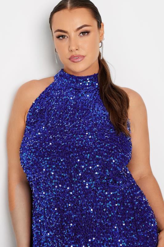 YOURS LONDON Plus Size Cobalt Blue Sequin Embellished Side Split Maxi Dress | Yours Clothing 5
