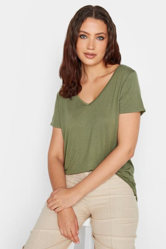 LTS Tall Women's Khaki Green V-Neck T-Shirt | Long Tall Sally 1