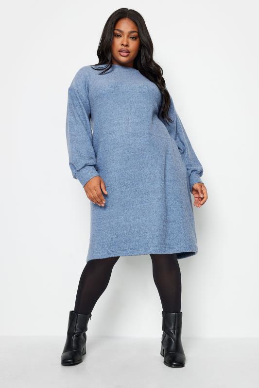 YOURS Plus Size Blue Soft Touch Knitted Jumper Dress | Yours Clothing 1