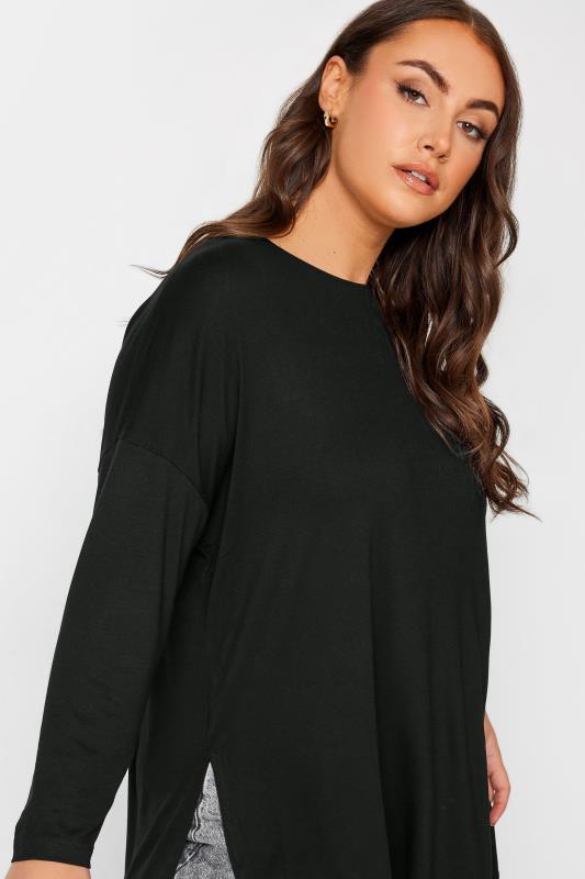 YOURS Plus Size Black Oversized Long Sleeve T-Shirt | Yours Clothing 4