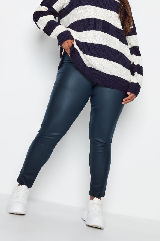 Plus Size Navy Blue Coated Skinny Stretch AVA Jeans | Yours Clothing 1