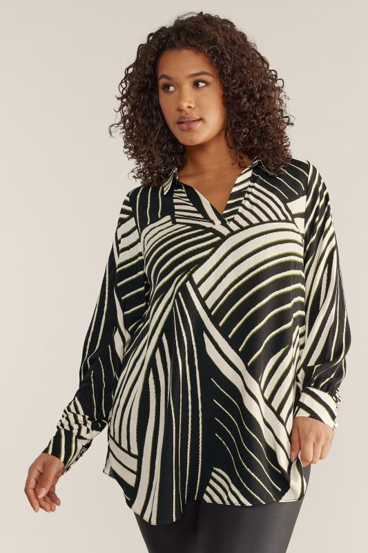 Plus Size  EVANS Curve Black & White Linear Stripe Print Blouse