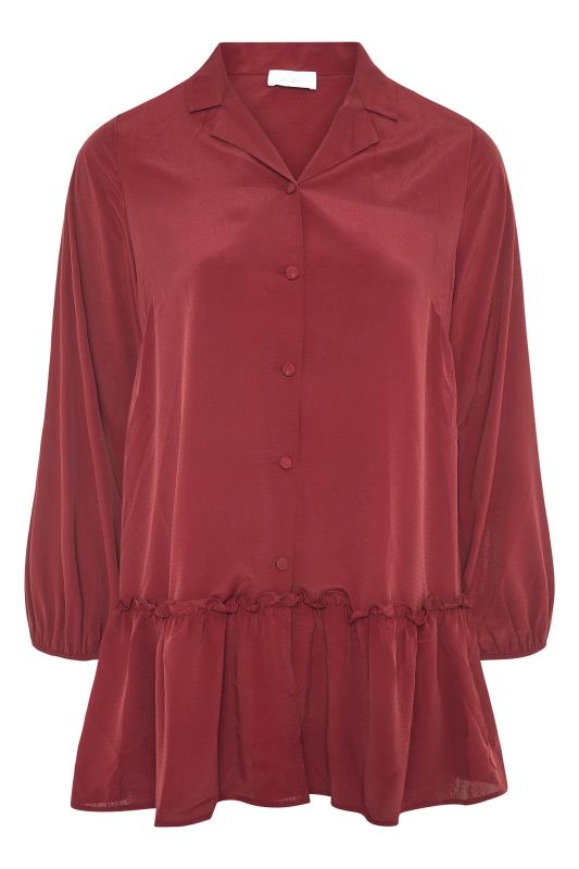 YOURS LONDON Curve Wine Red Ruffle Shirt 6