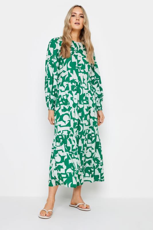 LTS Tall Womens Green Abstract Print Tiered Maxi Dress | Long Tall Sally  2