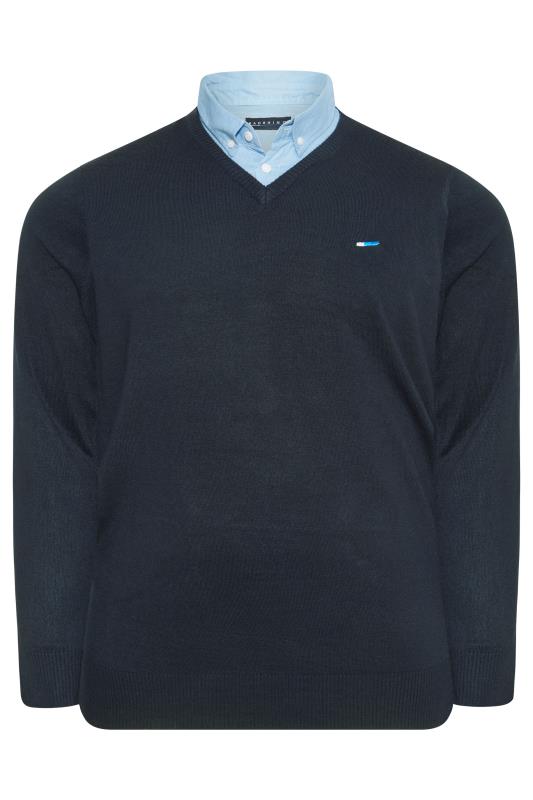 BadRhino Navy Blue & Light Blue Essential Mock Shirt Jumper | BadRhino 3