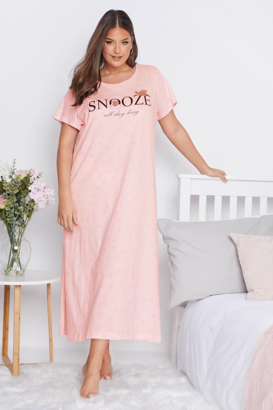 Plus Size  Curve Pink 'Snooze All Day Long' Slogan Midaxi Nightdress