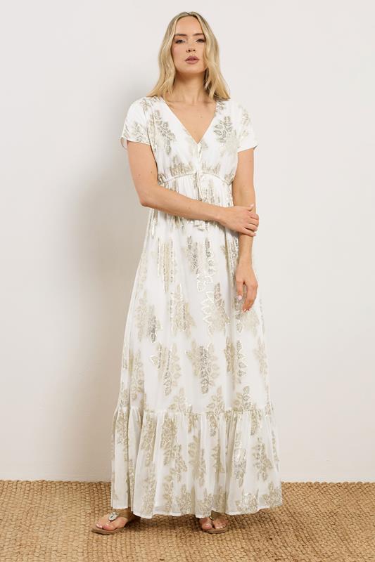 LTS Tall Women's Cream Paisley Metallic Sheer Maxi Dress | Long Tall Sally 1