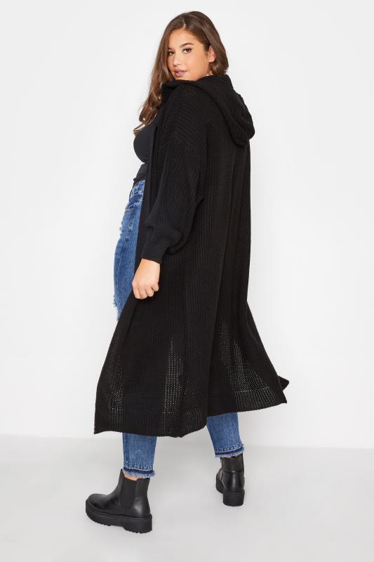 Plus Size Curve Black Hooded Longline Cardigan | Yours Clothing 3