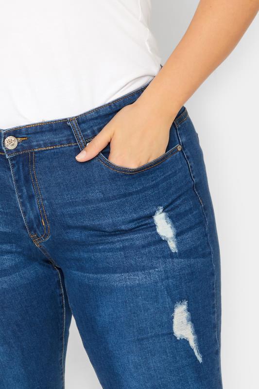 YOURS Plus Size Blue Distressed Denim Capri Shorts | Yours Clothing 3