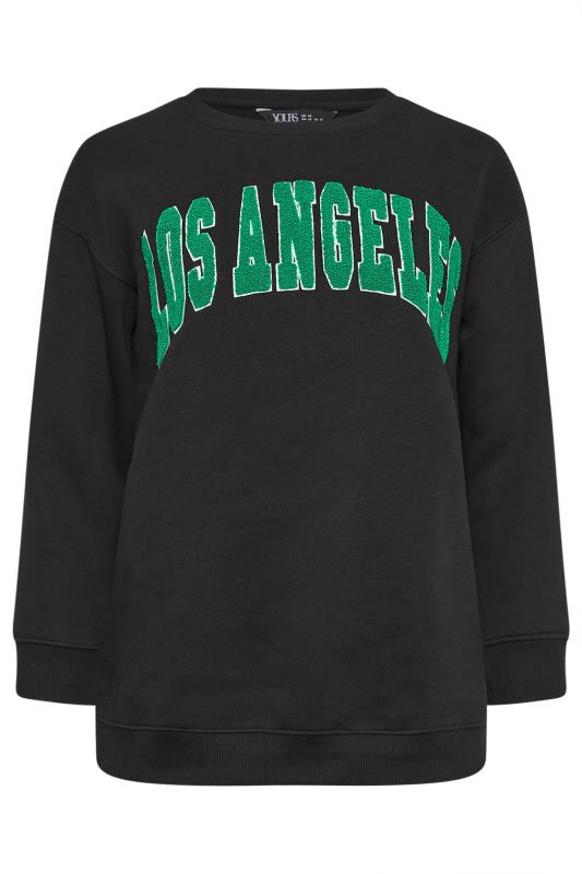 YOURS Plus Size Black 'Los Angeles' Embroidered Slogan Sweatshirt | Yours Clothing 5