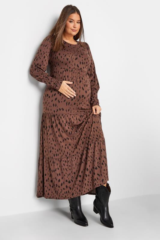 Tall Women's LTS Maternity Brown Animal Print Tiered Dress | Long Tall Sally 2