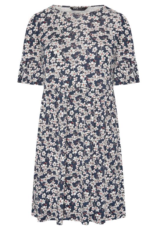 YOURS Curve Plus Size Navy Blue Ditsy Floral Print Smock Tunic Dress | Yours Clothing  6