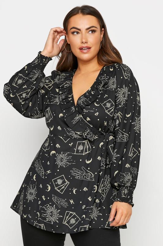  Tallas Grandes LIMITED COLLECTION Black Astrology Wrap Blouse