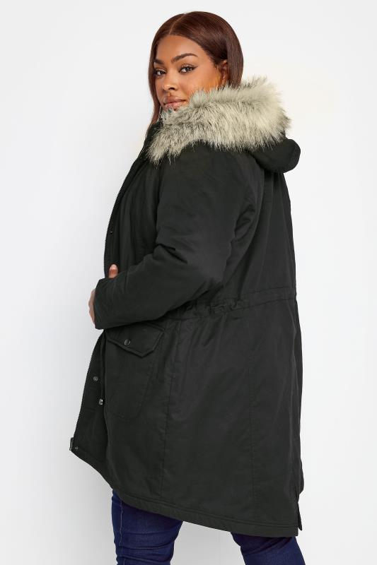 YOURS Curve Plus Size Black Faux Fur Hood Parka Coat | Yours Clothing  4