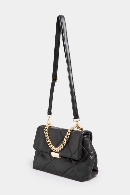 Plus Size Black Quilted Chain Handle Bag | Yours Clothing 2
