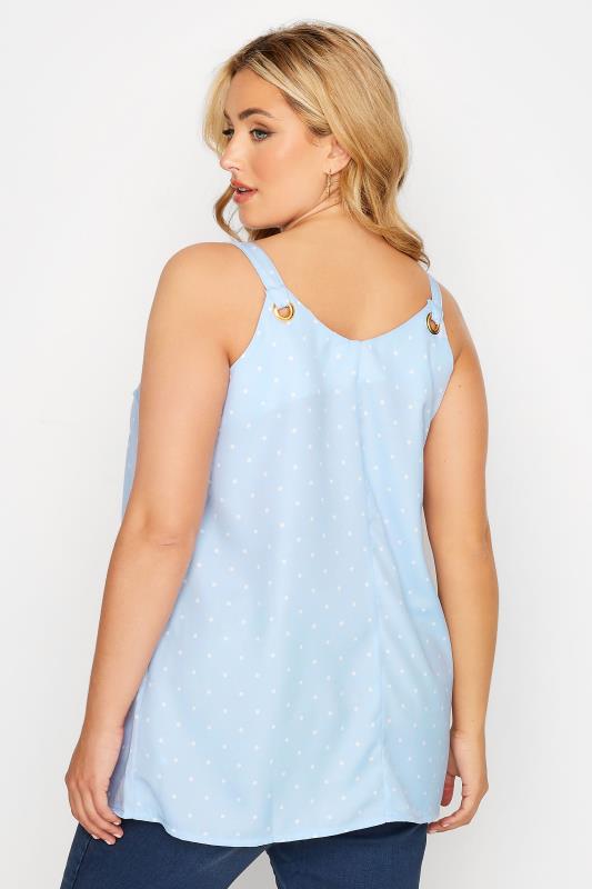 Plus Size Blue Polka Dot Print Ring Detail Vest Top | Yours Clothing  3