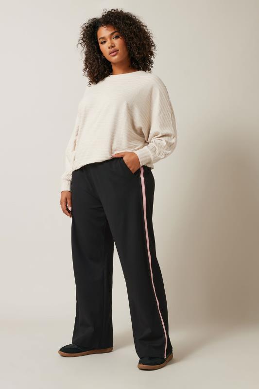 EVANS Curve Black & Pink Side Stripe Wide Leg Trousers | Evans 3