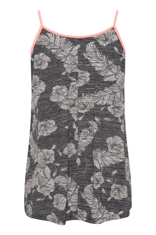 Plus Size Black Floral Stripe Print Contrast Strap Pink Vest Top | Yours Clothing 7