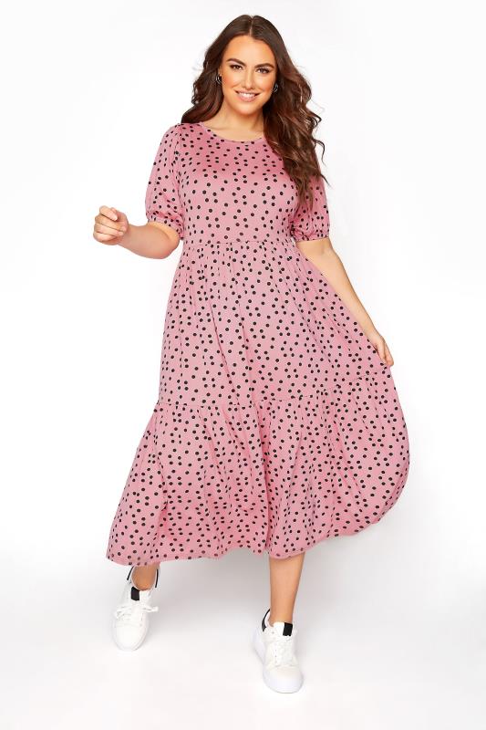 Pink Spot Print Puff Sleeve Midaxi Dress_A.jpg