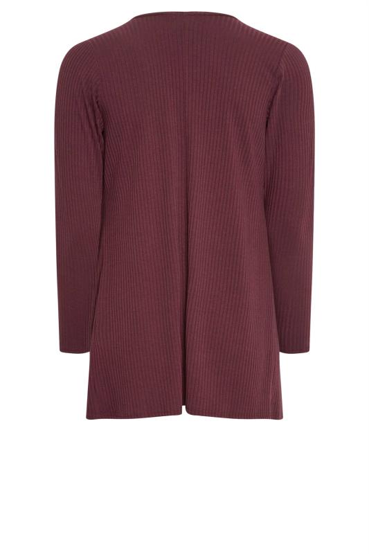 YOURS Plus Size Burgundy Red Ribbed Waterfall Cardigan | Yours Clothing 7