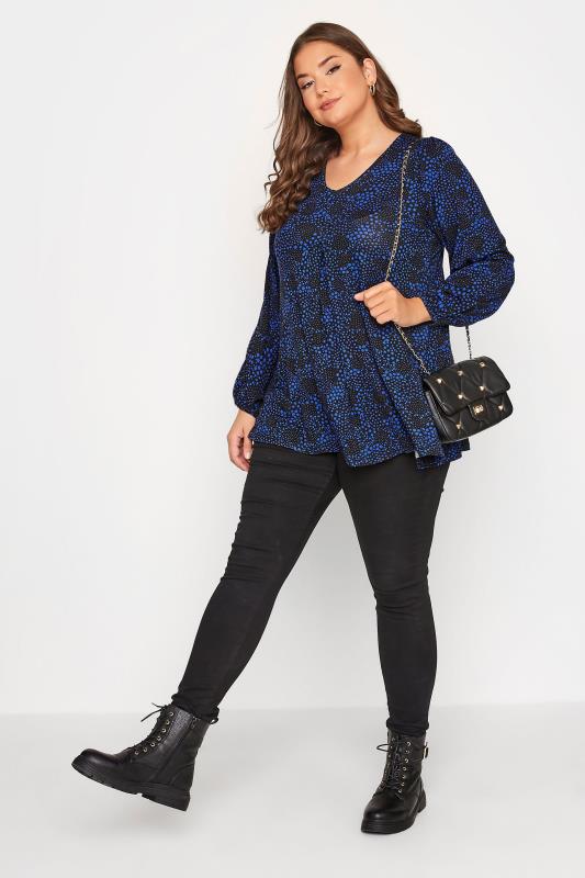 Plus Size Navy Blue & Black Floral Top | Yours Clothing  2