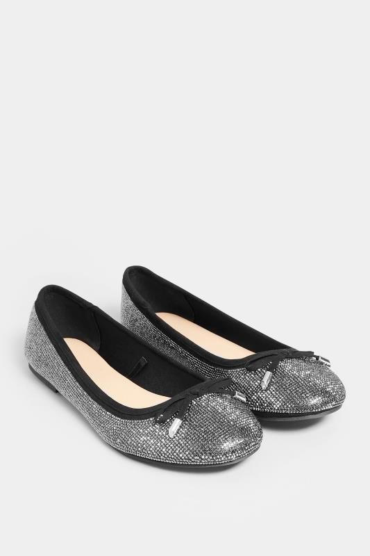 LTS Black Diamante Embellished Ballerina Pumps In Standard Fit | Long Tall Sally 2