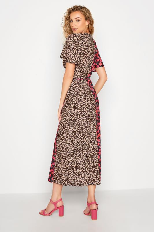 LTS Tall Black Contrast Leopard Floral Wrap Dress 3