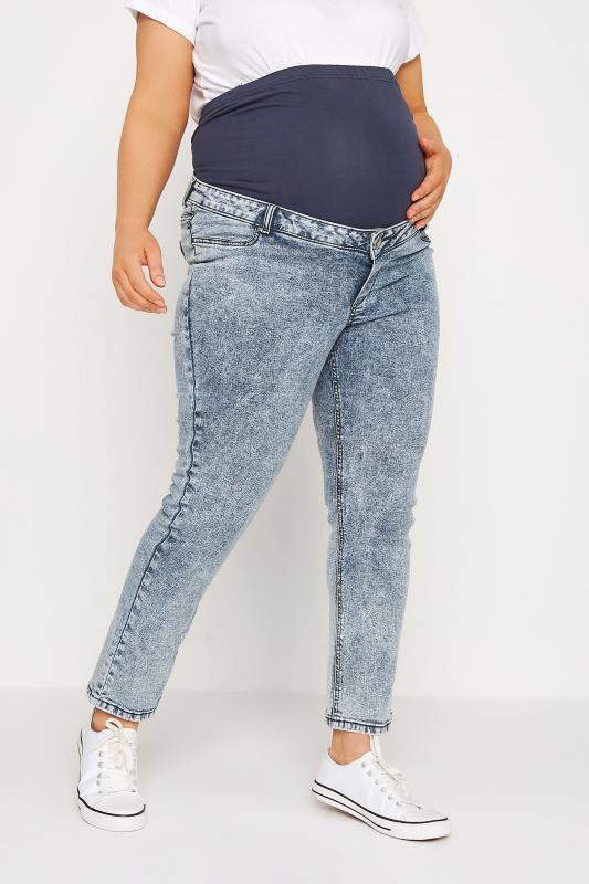 BUMP IT UP MATERNITY Plus Size Bleach Blue Mom Jeans | Yours Clothing  1