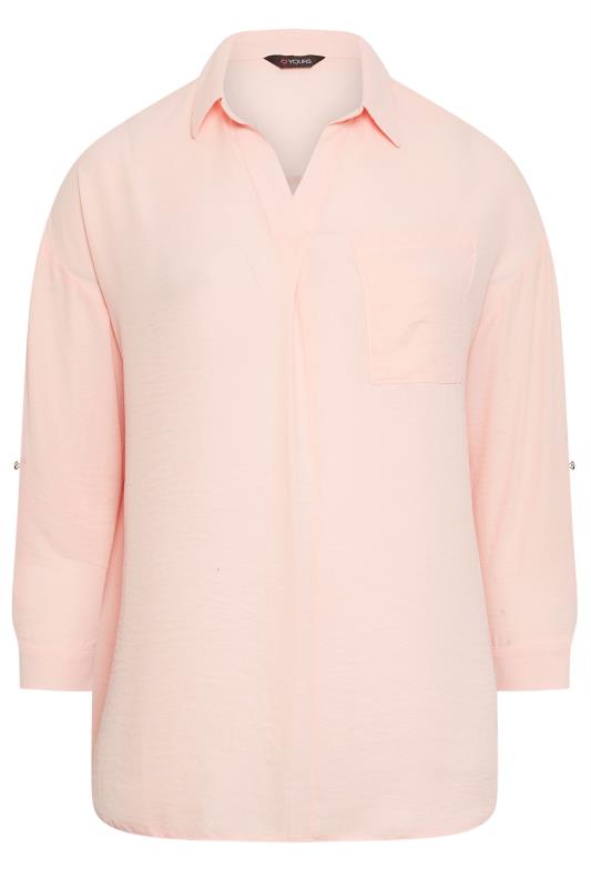 YOURS Plus Size Light Pink Half Placket Collared Blouse | Yours Clothing 6