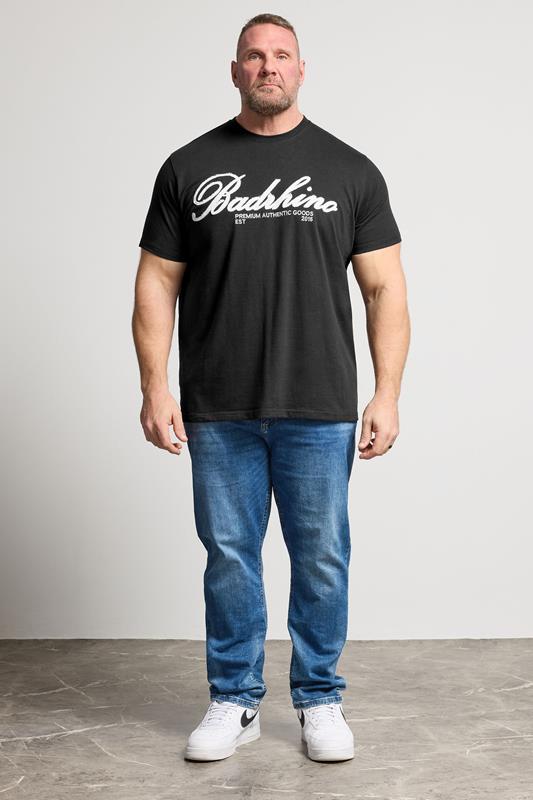 BadRhino Big & Tall Black Embroidered Script T-Shirt | BadRhino 1