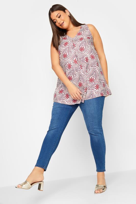 YOURS Curve Plus Size Red Floral Paisley Print Swing Top | Yours Clothing  2