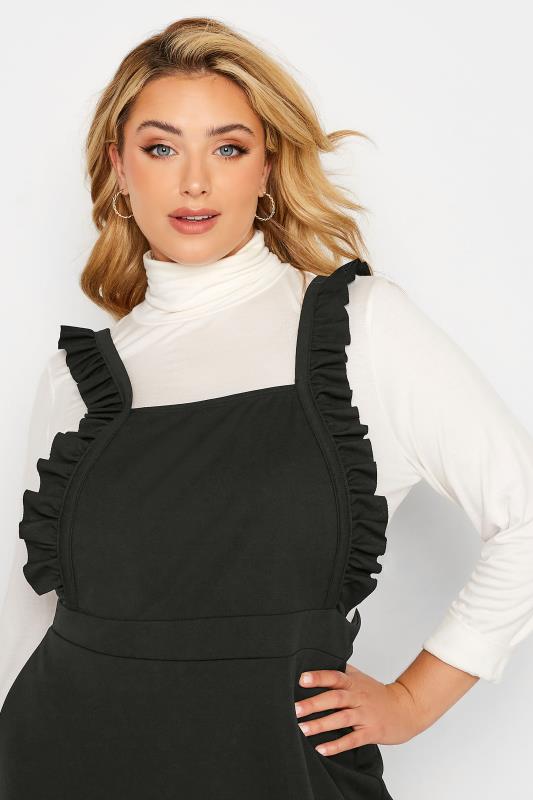 LIMITED COLLECTION Plus Size Black Frill Cross Back Pinafore Dress | Yours Clothing 4