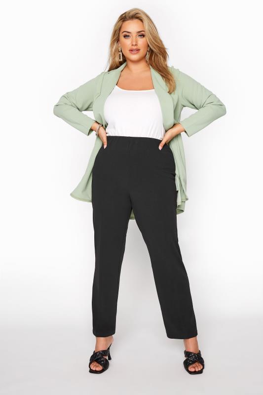 Plus Size Black Pull On Ribbed Bootcut Trousers | Yours Clothing 2